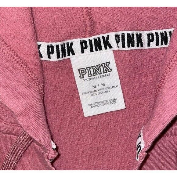 Victoria Secret Pink Women’s Spell Out V-Neck Pink Hoodie Size Medium - Picture 2 of 5